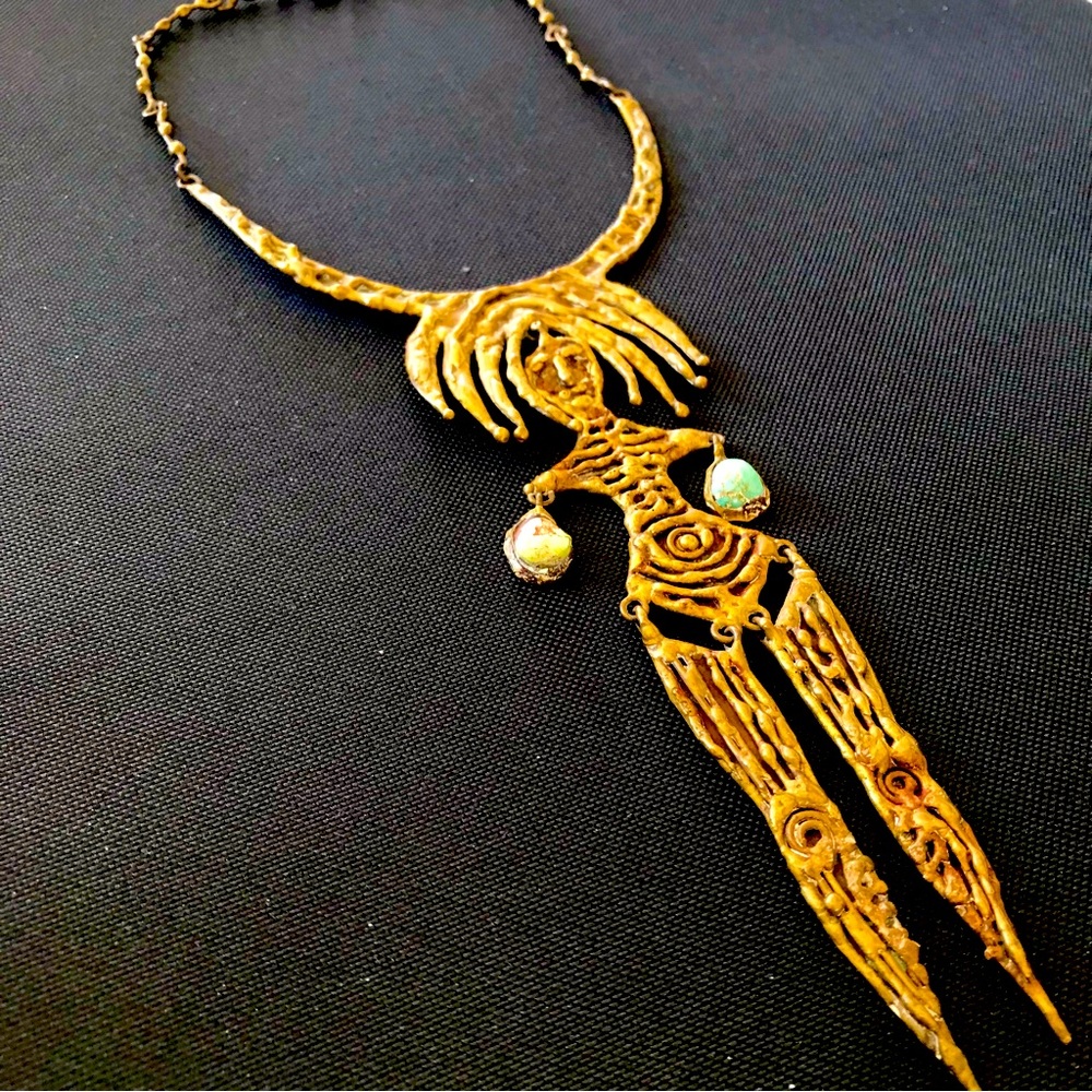PAL KEPENYES Signed BRASS & Turquoise Woman Necklace